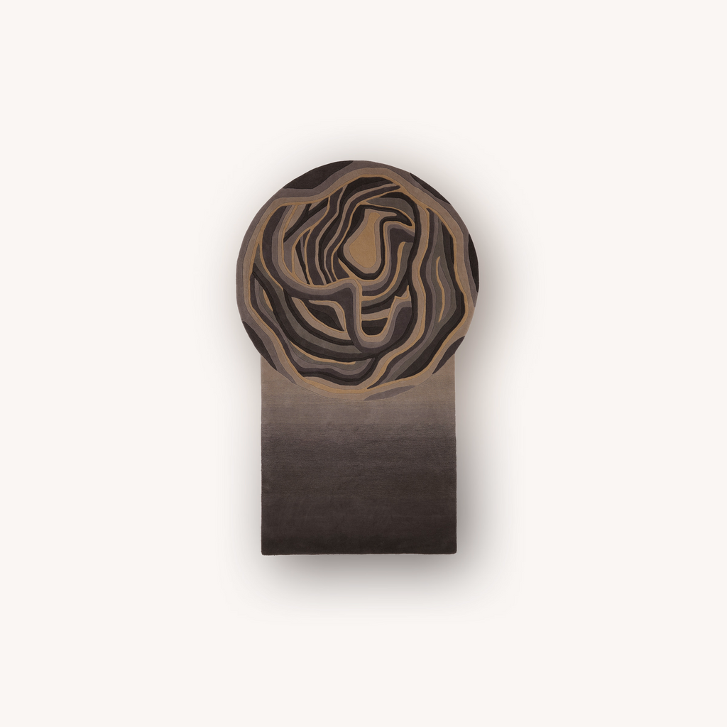 Swirl handmade abstract wool rug with layered swirl pattern