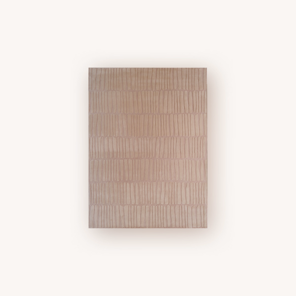 Teak handmade pink and beige wool area rug