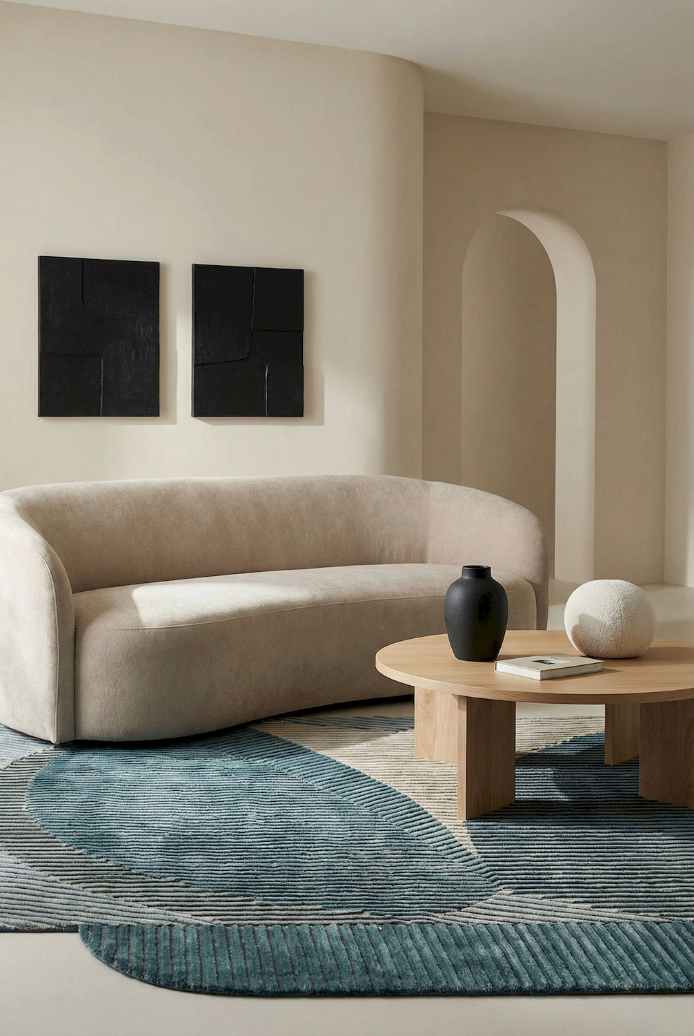 Contemporary teal area rug with carved linear texture