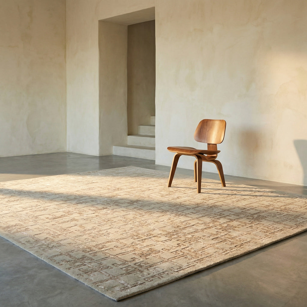 contemporary neutral area rug hand knotted geometric texture