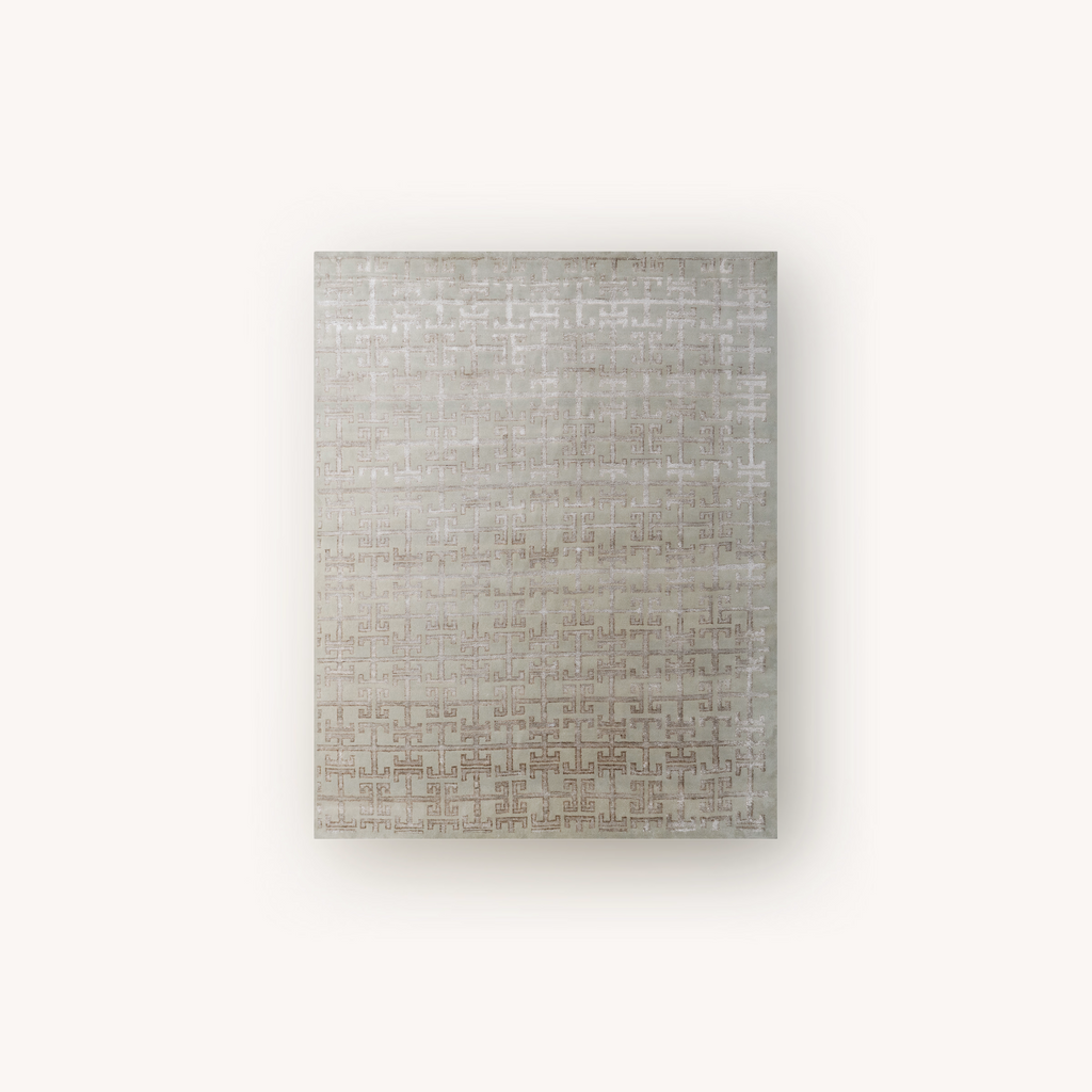 Neutral geometric hand knotted wool rug contemporary design