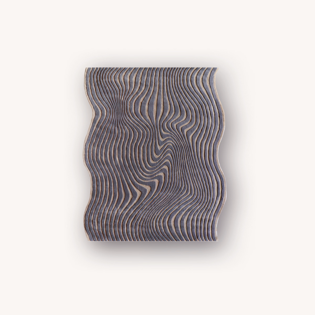 Whimsy handmade abstract wool rug with wave pattern