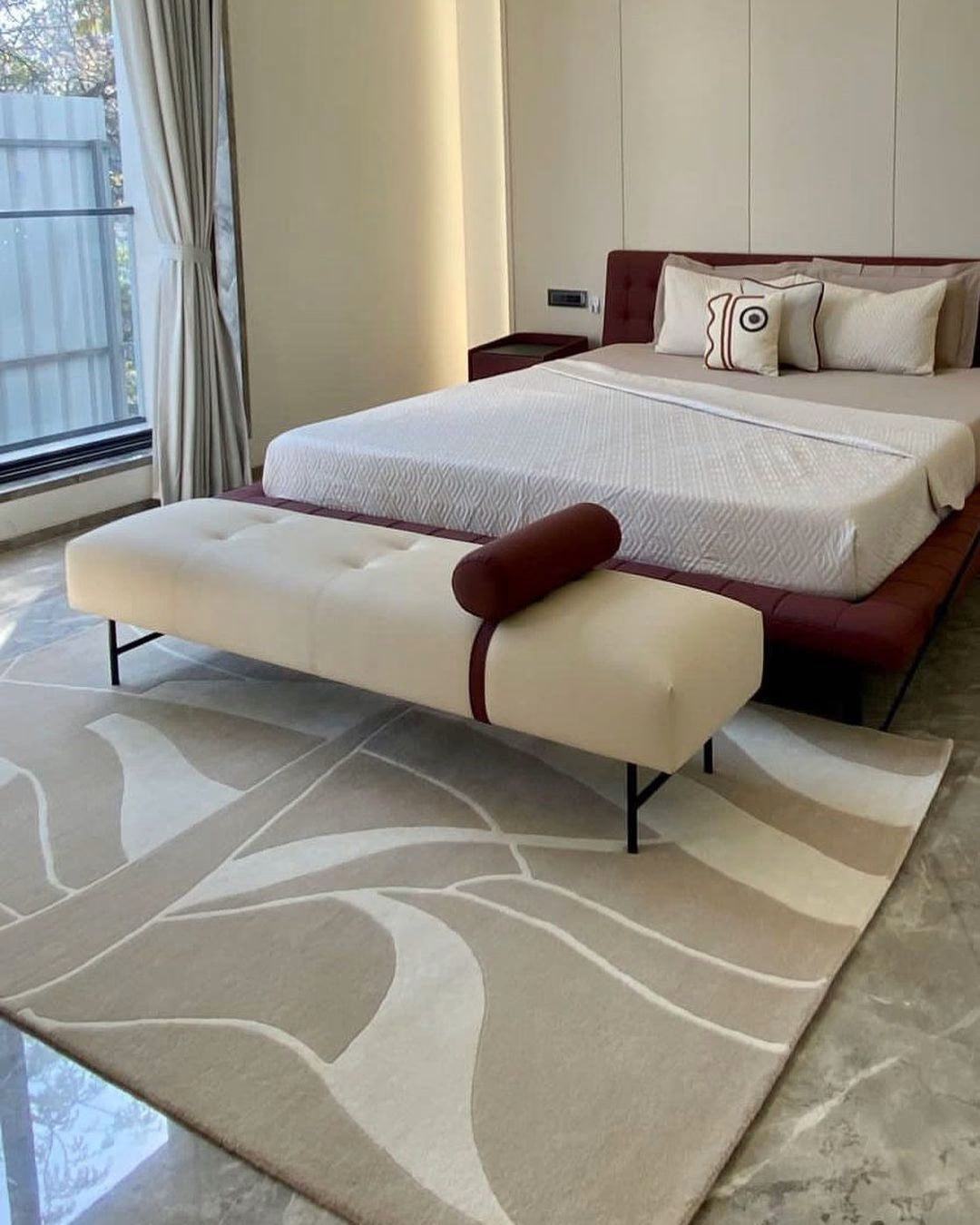 Contemporary neutral designer rug with flowing lines